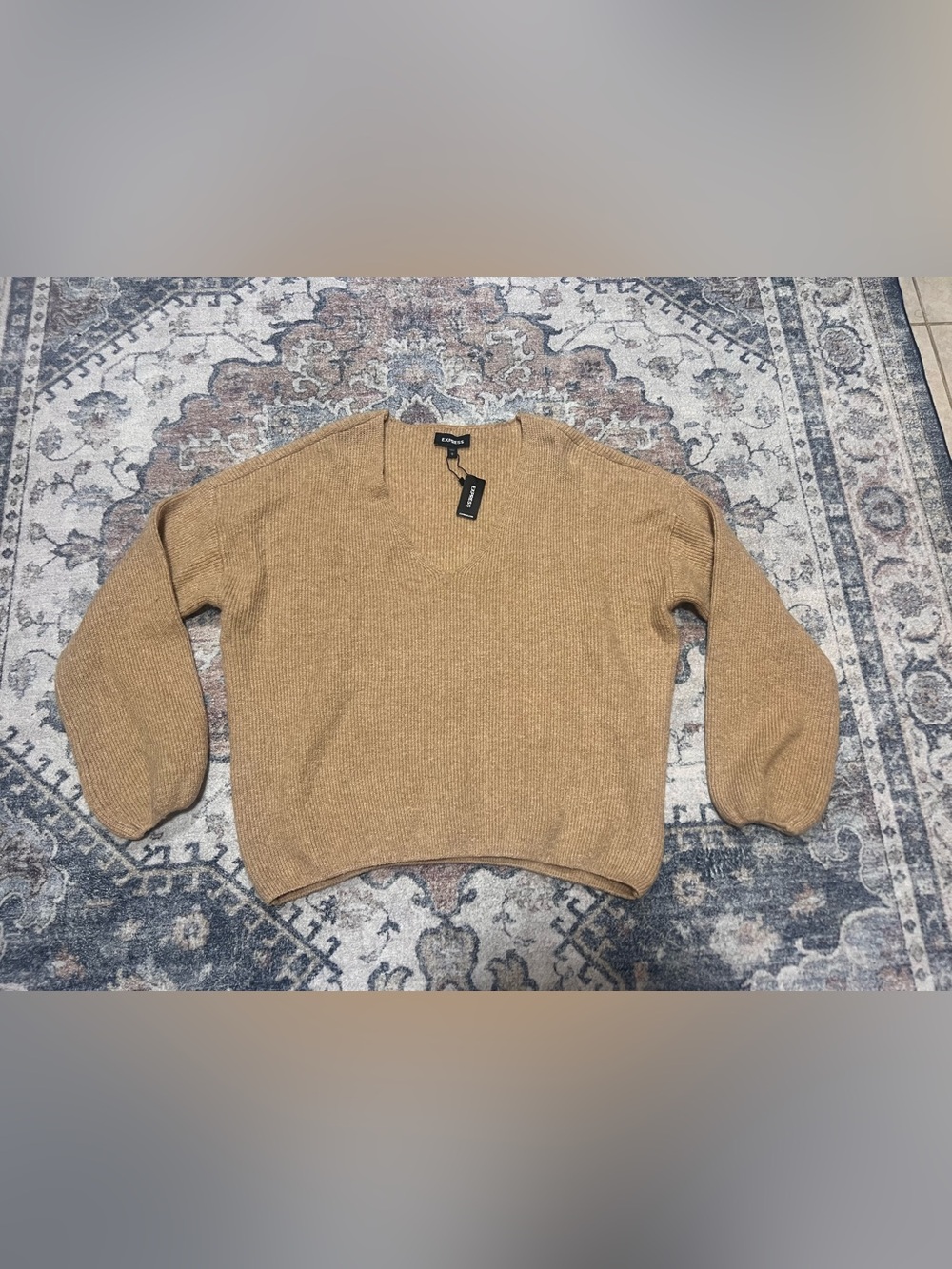Express Women's Camel V-Neck Knit Sweater